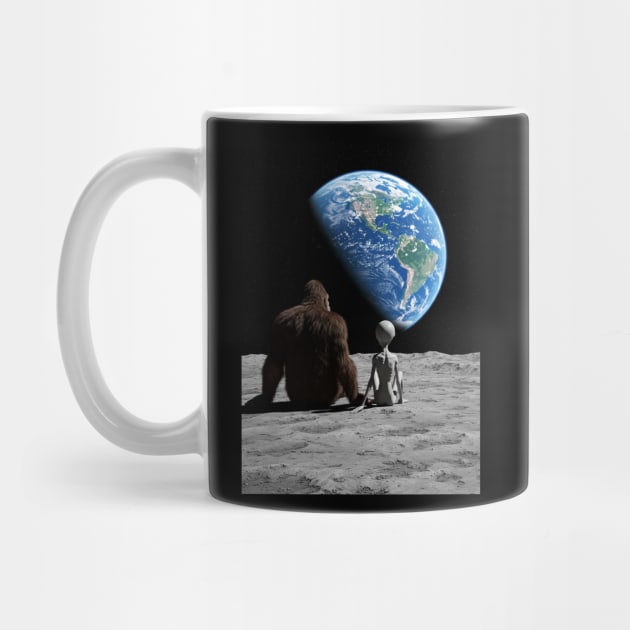 Bigfoot and Alien Watching the Earth from the Moon by Megadorim